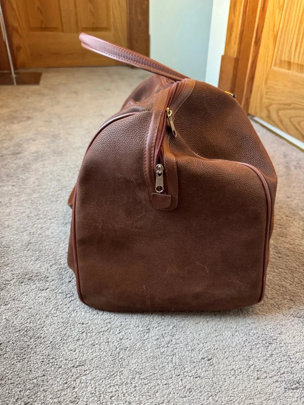Karl Lagerfeld Brown Weekender Duffel Bag Travel Carry On Faux Leather Large
